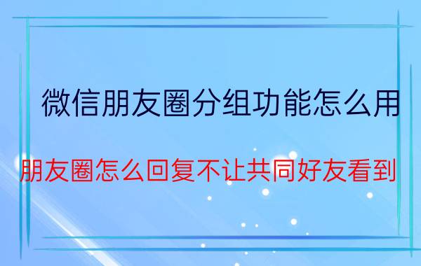 微信朋友圈分组功能怎么用 朋友圈怎么回复不让共同好友看到？